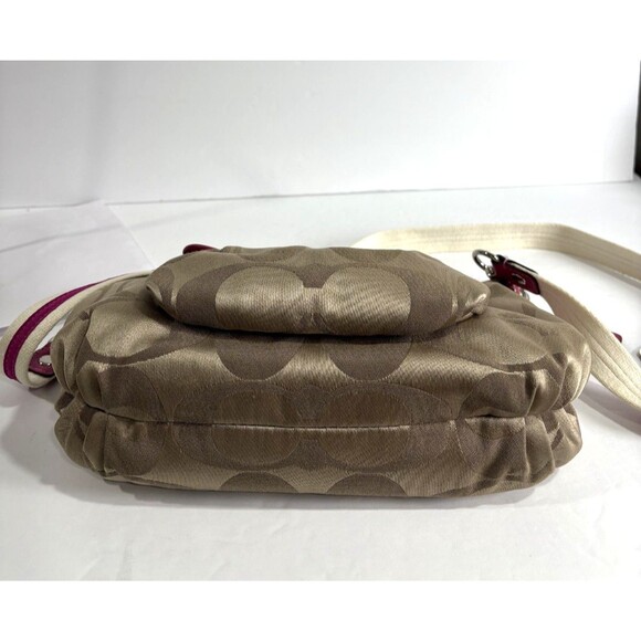 Coach Signature C Satchel Beige / Leather Hot Pink Trim Arm Handbag Crossbody - Picture 9 of 10